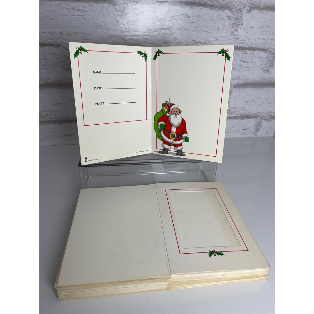 Vintage 80sTAP Christmas Photo Insert Cards Santa Claus Holly Set of 32 USA